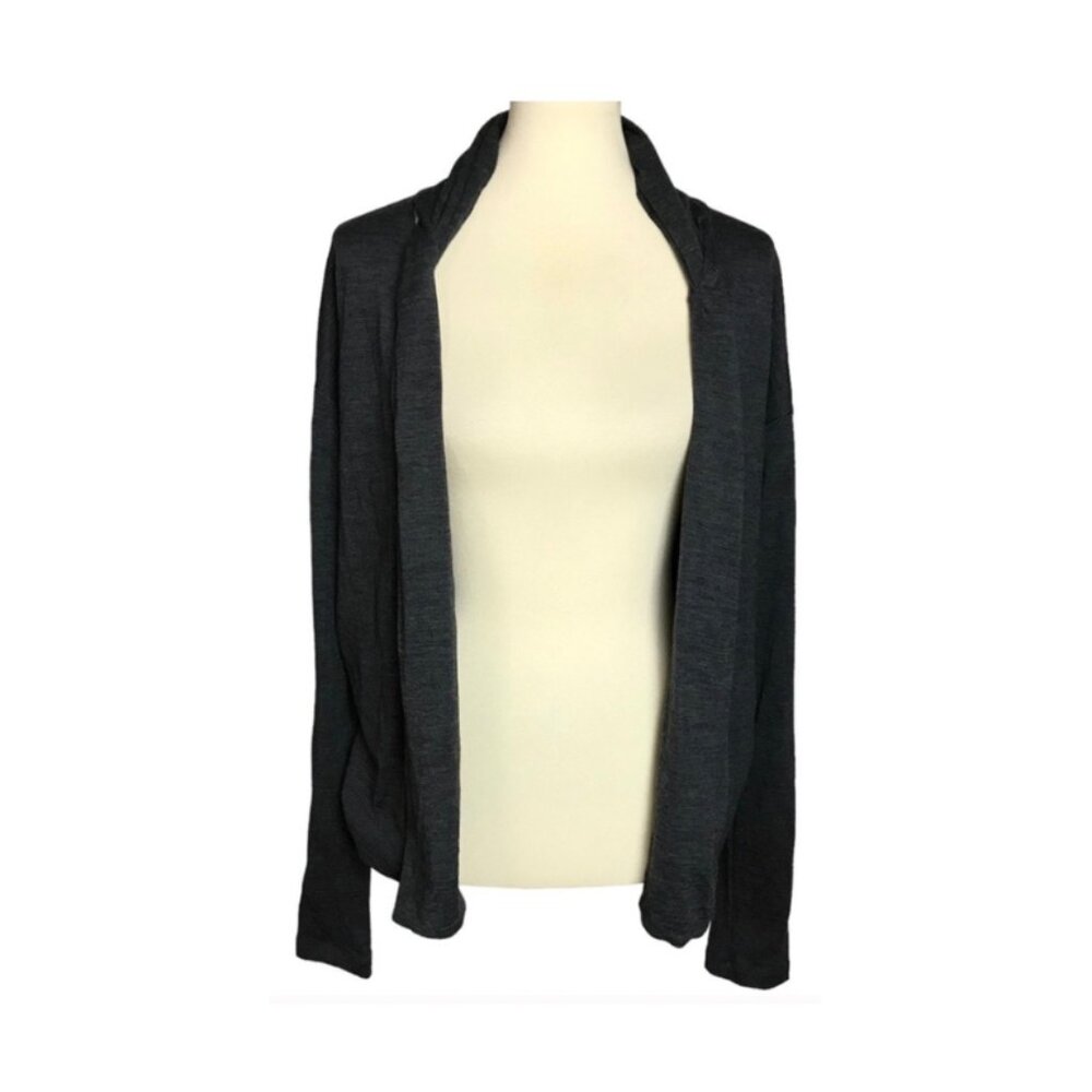 Icebreaker 100% Merino Wool Charcoal Grey Open Lightweight Cardigan Sweater Med